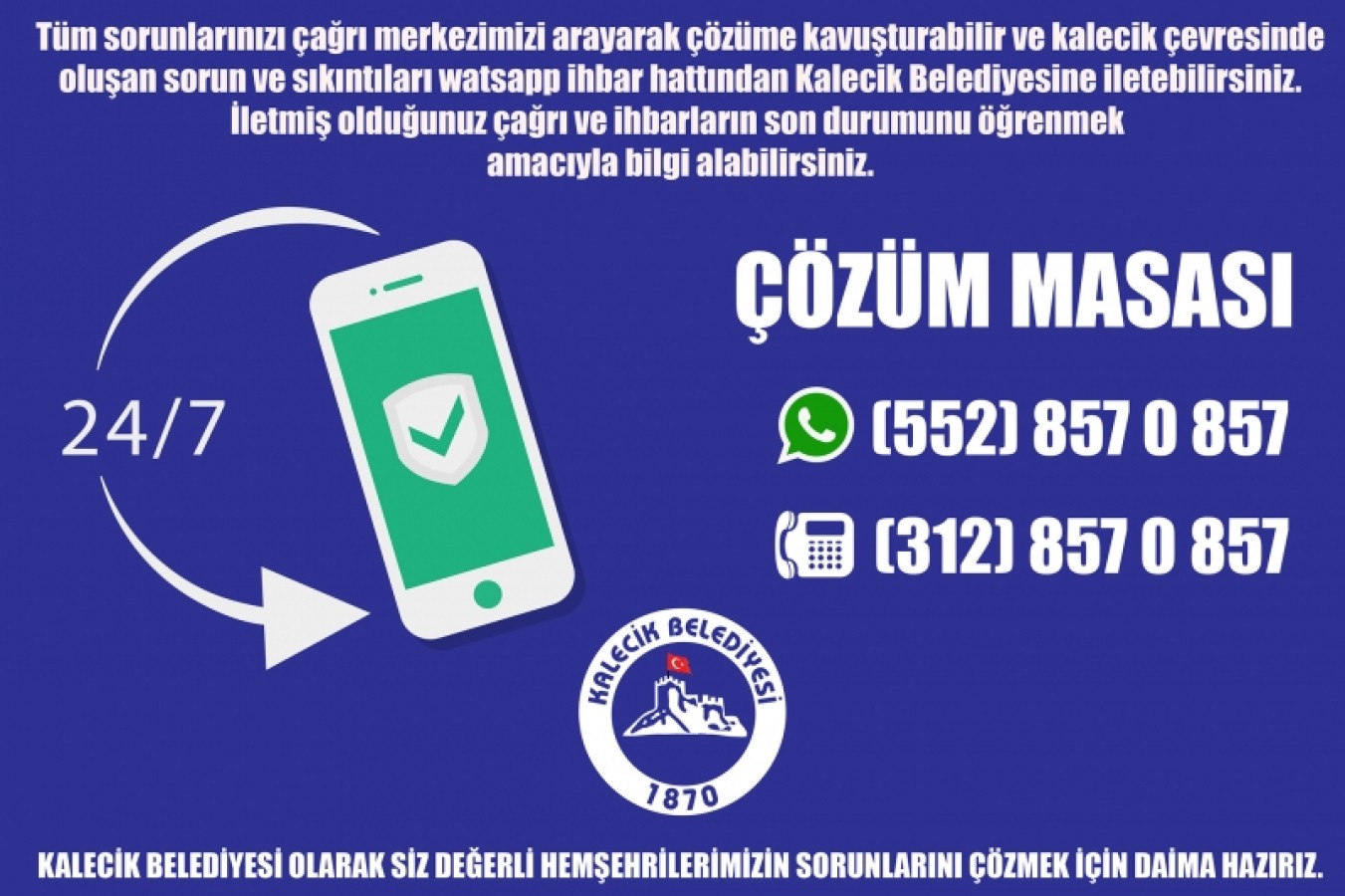 KALECİK BELEDİYESİ ÇÖZÜM MASASI HİZMETE AÇILDI.