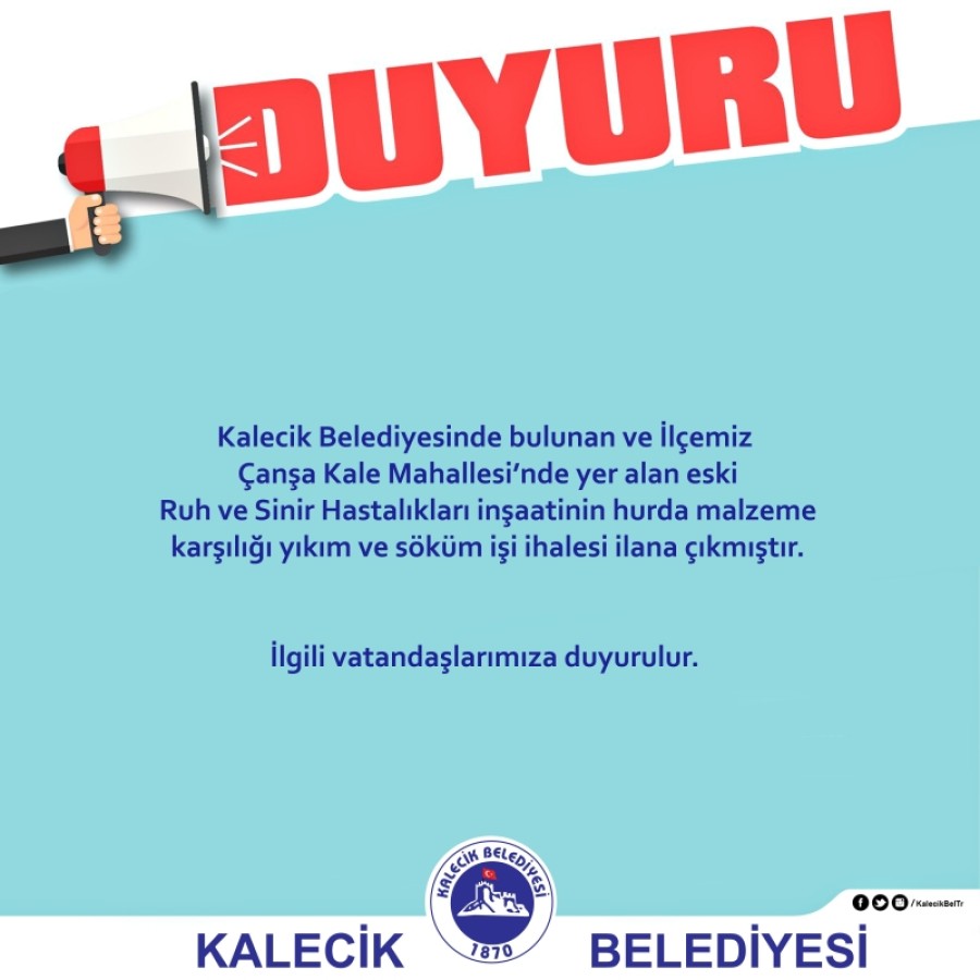 Ruh ve Sinir Hastalıkları İnşaatının Hurda Malzeme Karşılığı Yıkım ihalesi